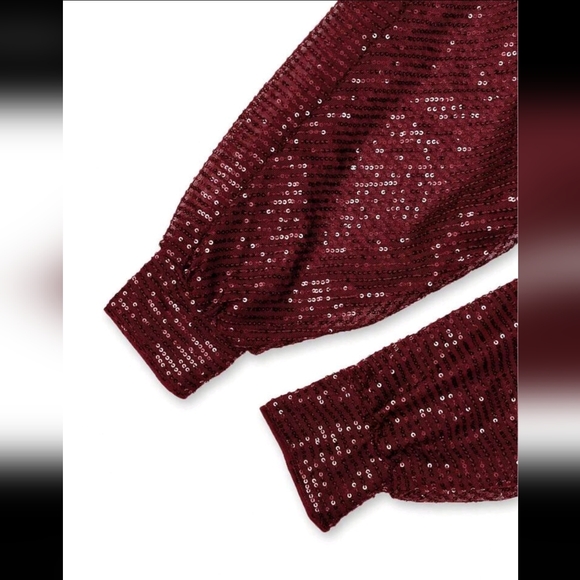 Luxe Plus Size Sequin Holiday Evening Party Prom Slit Dress Burgundy - Picture 5 of 5